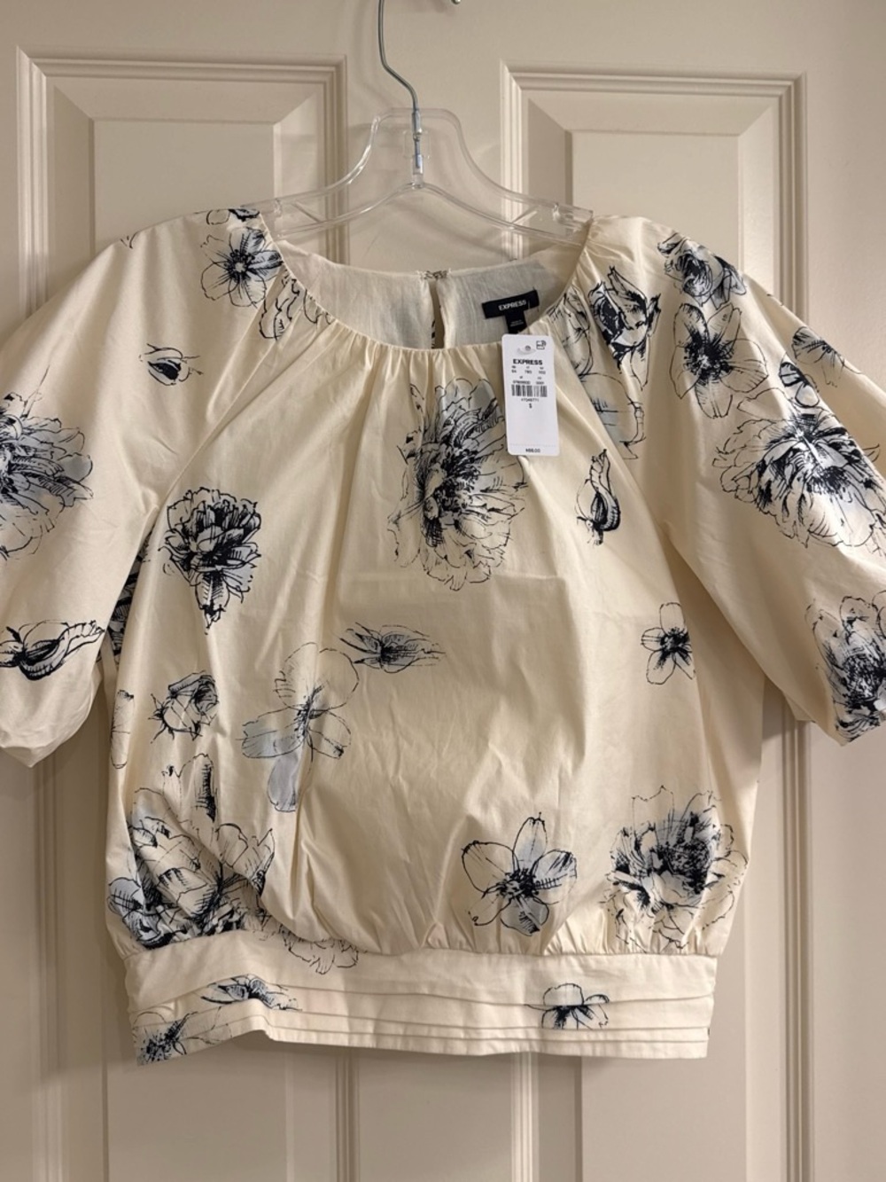 Express Cream Blouse with Black Floral Sketches